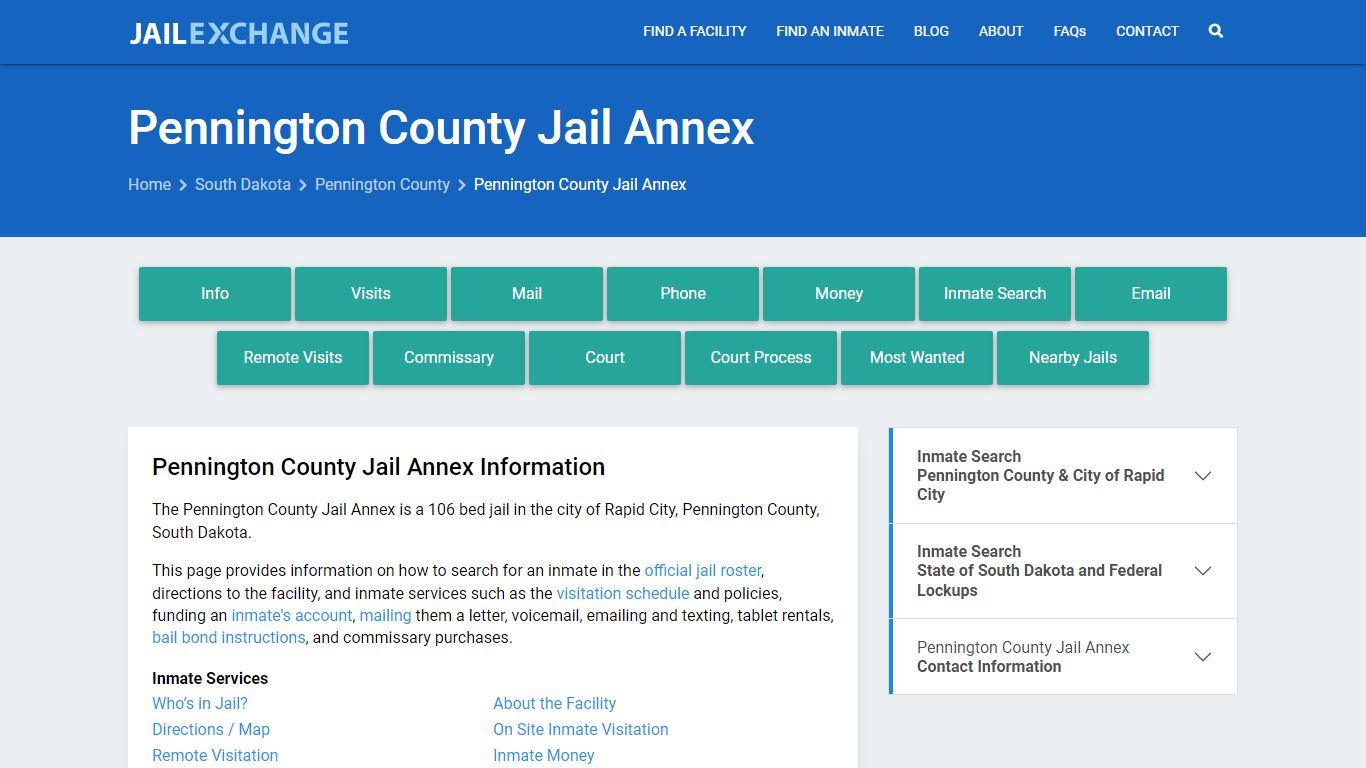 Pennington County Jail Annex, SD Inmate Search, Information